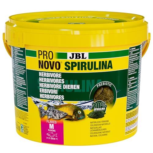 JBL PRONOVO SPIRULINA FLAKES, groenvoer voor alle aquariumvissen van 8-20 cm, visvoer-vlokken, maat M, 5500 ml