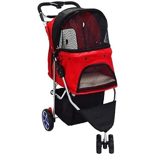 ZDQJY Wandelwagen voor huisdieren, wandelwagen voor huisdieren, reizen, wandelwagen voor puppy, kat, huisdier, wandelwagen, draaibare auto, opvouwbare drager, 3 wielen, honden- en kattenwandelwagen