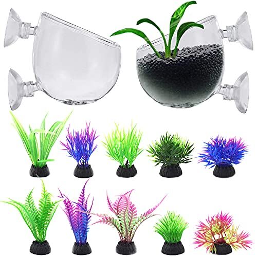 N\C Waterplant Cup Pot Houder DBAILY Kunstmatige Waterplanten Glazen Plantenpot Aquarium met Zuignoppen Waterplant Cup Pot voor Vistank Aquascaping Waterplanten Landschap Aquarium (11 stuks)