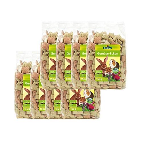 Dehner Knaagdiersnack, knaagdiervoer voor konijnen/knaagdieren, knapperige groentenhoeken, 8 x 150 g (1,2 kg)