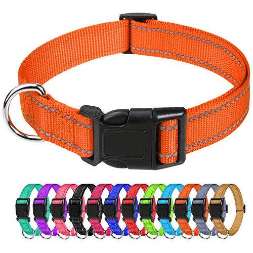 TagME Reflecterende Nylon Halsbanden, Verstelbare Klassieke Halsband met Quick Release Gesp voor Puppy, Oranje, 0,3 cm Breedte