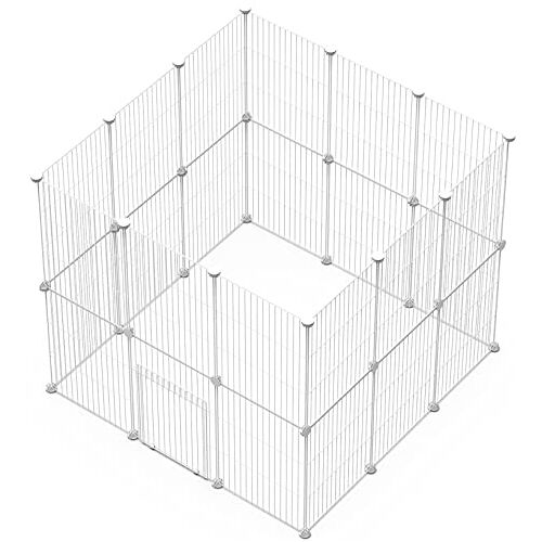 LANGXUN Doe-het-zelf box voor kleine dieren, huisdierbox met deur, konijnen- en cavia's, vijg, puppy- en kinderbox, voor binnen en buiten, draagbare metalen draadomheining (43 x 32 24 stuks)