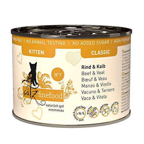 Catz finefood Kitten N° 7 Rund- en kalfvoer nat kattenvoer delicatessen kitten natvoer voor jonge katten, 6 x 200 g