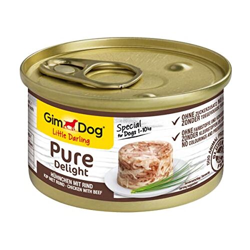 GimDog Pure Delight kip en rund Eiwitrijke hondensnack, met mals vlees in heerlijke gelei 12 blikken (12 x 85 g)