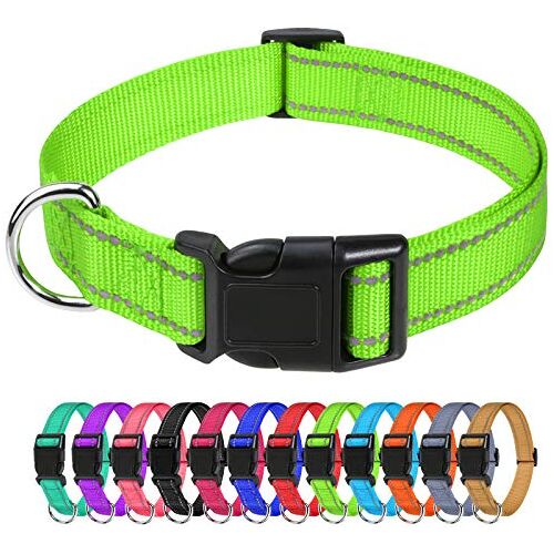 TagME Reflecterende nylon halsbanden, verstelbare klassieke halsband met snelsluiting voor extra kleine honden, groen, 1,5 cm breedte