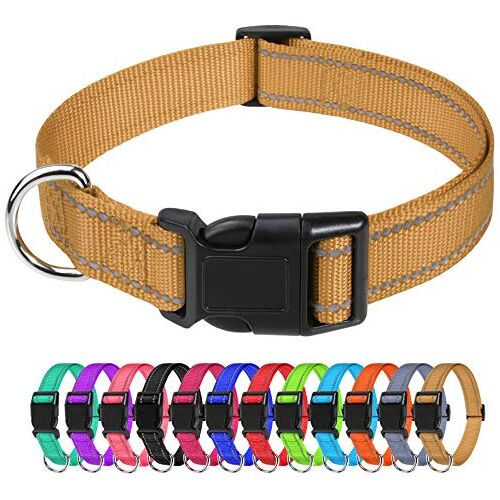 TagME Reflecterende nylon halsbanden, verstelbare klassieke halsband met snelsluiting voor grote honden, kaki, 2,5 cm breedte