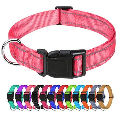 TagME Reflecterende nylon halsbanden, verstelbare klassieke halsband met snelsluiting voor extra kleine honden, baby roze, 1,5 cm breedte