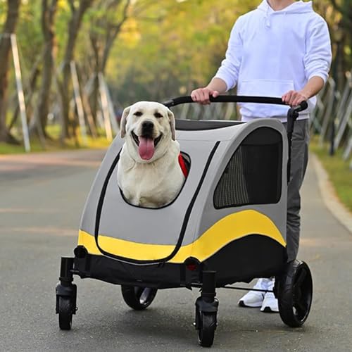 AVIISO Hondenbuggy Grote Dog Pram -kinderwagen met 4 Wielen, Pet Doggy Reiskoets met Opbergzakken, Rem, Gaasraam, Zware Honden Patrouilleren Laadt tot 50 Kg