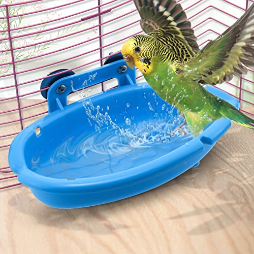 Mygeromon Vogel douche papegaai kooi accessoires badkuip vogelbad voederbak voor parkieten / kanarievogels (blauw)