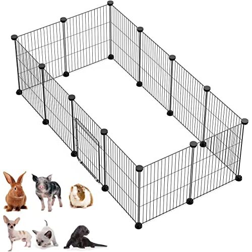 LANGXUN Doe-het-zelf box voor kleine dieren, huisdierbox met deur, konijnenkooi, caviaskooien, puppy's en katjes, voor binnen of buiten, draagbare metalen draadomheining (30 x 38 cm, 12 stuks)