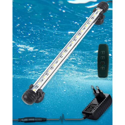 KEEPAQ Aquarium Verlichting IP68 Waterdicht, Aquarium Led Verlichting met Timer, Onderwater Aquariumverlichting met Dimbare, Aquarium Lamp Led 30cm voor 30-50cm Tank, Wit/Blauw/Wit en Blauw Licht