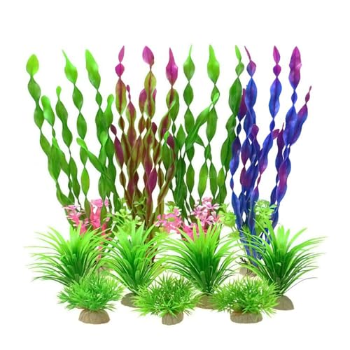 Lahviuu Aquariumplanten decoraties, 11 stuks aquarium accessoires aquarium plastic planten kunstmatige aquariumplanten ornamenten kunstmatige waterplanten, voor aquariumdecoraties