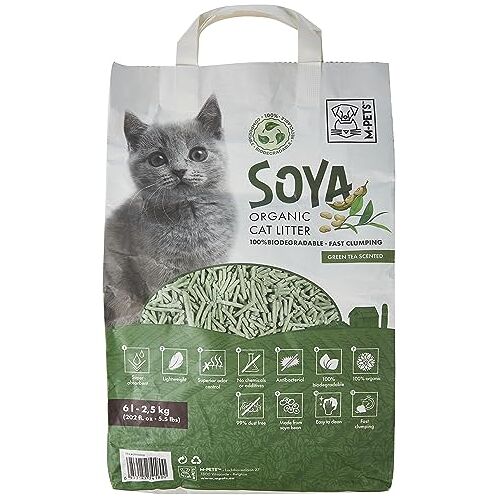 M Pets M-PETS Soja Biologisch Kattenbakvulling Groene Thee Geurend 6 L 100% Biologisch Afbreekbaar