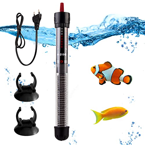 Vegena Aquariumverwarming, 200 l, 200 W, instelbare thermostaat, aquariumverwarming met 2 zuignappen, aquariumverwarming voor vistanks en aquarium