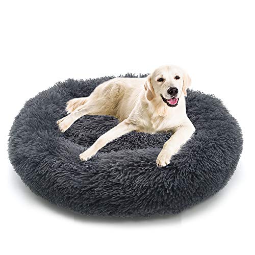 Fangqiyi Hondenbed, pluizig hondenbed, rond pluche hondenbed, orthopedisch hondenbed, zacht, warm, comfortabel, afneembaar, wasbaar, voor katten en honden