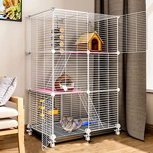 WYRMB Konijnenkooi Chinchilla-kooi voor fretten, rattenkooien en habitats Kooi voor kleine dieren Huisdierhuis voor cavia Chinchilla-kooi op wielen, verwijderbaar gaas (wit 75 * 39 * 112cm)