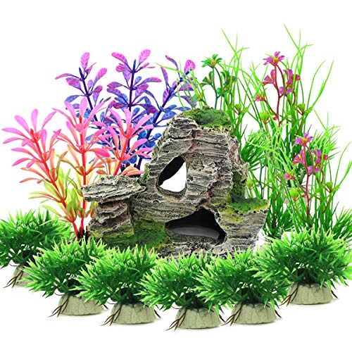 Vibury Aquarium waterplanten, 13 stuks kunstmatige kunststof planten met hars hol vis tank ornament decoratie