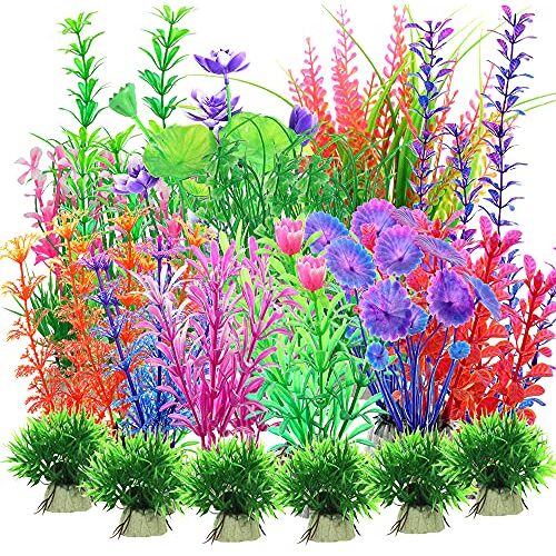 Kingrun 30 Stukken Aquarium Plastic Planten, Kunstmatige Waterplanten, Aquariumplanten Vissen Tank Decoraties, Aquarium Kunstplanten Aquarium Decoratie, realistisch, veilig voor vissen