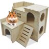 Eyksta Hamsterhuis van hout, meerkamerhuis, hamsterhuis, speelgoed, hamster, verstopplaats, hamsteraccessoires, groot 22 x 22 x 22 cm