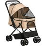 PawHut Hundebuggy Hundewagen Buggy für kleine Hunde und Katzen Haustierwagen Katzenbuggy Oxford Hellbraun 76,5 x 52 x 95 cm