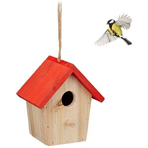 Relaxdays vogelhuisje decoratie, hout, om op te hangen, HBD: 16 x 15 x 11 cm, voor tuin, balkon, terras, natuur/rood Relaxdays vogelhuisje decoratie, hout, om op te hangen, HBD: 16 x 15 x 11 cm, voor tuin, balkon, terras, natuur/rood