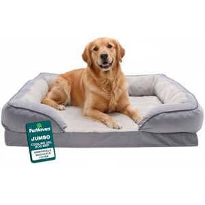 Furhaven Koelgel hondenbed voor grote honden met afneembare bolsters en wasbare hoes, voor honden tot 100 lbs pluche en fluwelen golven perfecte comfortabele bank granietgrijs, jumbo/XL, 104 cm L Furhaven Koelgel hondenbed voor grote honden met afneembare bolsters en wasbare hoes, voor honden tot 100 lbs pluche en fluwelen golven perfecte comfortabele bank granietgrijs, jumbo/XL, 104 cm L