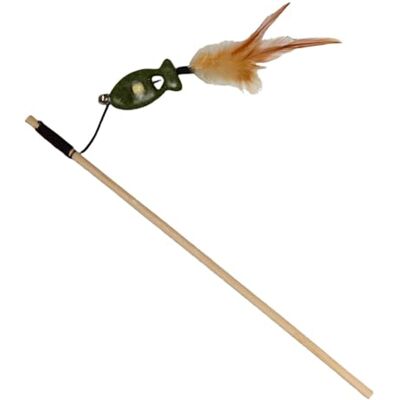 JACK AND VANILLA , Interactief kattenspeelgoed met vibrerende vis en kattengrasveer, stimuleert het jachtinstinct, 40 cm, groen/bruin, model Herbals JACK AND VANILLA , Interactief kattenspeelgoed met vibrerende vis en kattengrasveer, stimuleert het jachtinstinct, 40 cm, groen/bruin, model Herbals
