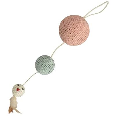 Bobby Plume Krabpaal voor katten, van gerecycled touw, met ballen en veren om op te hangen, roze, 55 x 12 cm Bobby Plume Krabpaal voor katten, van gerecycled touw, met ballen en veren om op te hangen, roze, 55 x 12 cm