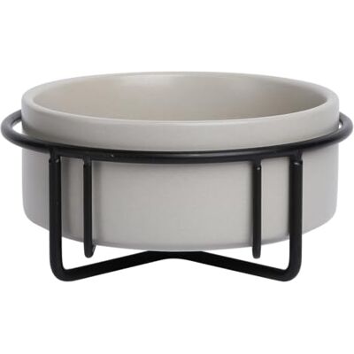 JACK AND VANILLA , Keramische kom elegant design met antislip metalen houder voor dieren, inhoud 400 ml, grijs, voor alle rassen, model Bon Appetit JACK AND VANILLA , Keramische kom elegant design met antislip metalen houder voor dieren, inhoud 400 ml, grijs, voor alle rassen, model Bon Appetit