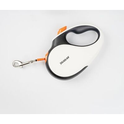 JULIUS K-9 Julius-K9 Retractable Dog Lead, L 5 m Tape, White/Orange – anti-slip handle, ribbon leash, extandable, one handed brake, pause, lock, reflective ribbon, tangle free, heavy duty JULIUS K-9 Julius-K9 Retractable Dog Lead, L 5 m Tape, White/Orange – anti-slip handle, ribbon leash, extandable, one handed brake, pause, lock, reflective ribbon, tangle free, heavy duty