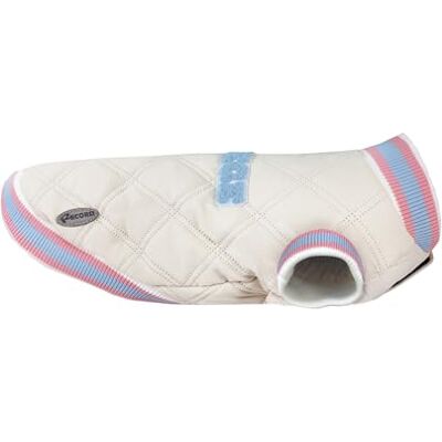 Record College hondenjas, gewatteerd en gevoerd. Hondenjas met linnen gat, klittenbandsluiting en verstelbare elastieken voor comfort. Beige/paars, L ruglengte 45 cm Record College hondenjas, gewatteerd en gevoerd. Hondenjas met linnen gat, klittenbandsluiting en verstelbare elastieken voor comfort. Beige/paars, L ruglengte 45 cm