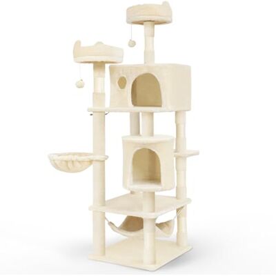 Vounot Kattenboom 168cm Meerdelig Beige - Krabpaal Vounot Kattenboom 168cm Meerdelig Beige - Krabpaal