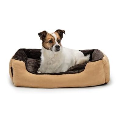 lionto Hondenbed met wendbaar kussen en antislip onderkant, stevig huisdierkussen met lage instap, 60x48 cm, knuffelzacht hondenkussen, beige/bruin lionto Hondenbed met wendbaar kussen en antislip onderkant, stevig huisdierkussen met lage instap, 60x48 cm, knuffelzacht hondenkussen, beige/bruin