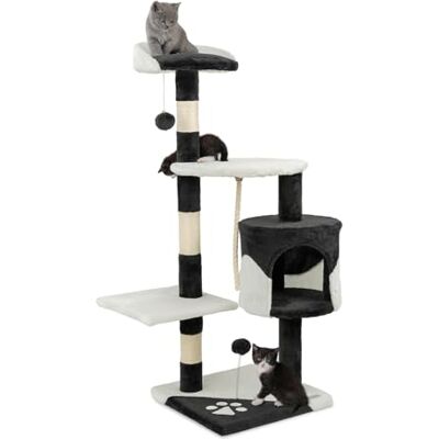 lionto krabpaal voor katten met 2 pluche ballen & speeltouw, hoogte 112 cm, kattenboom met sisaltouw & pluche, comfortabele ligplaats & hol, geschikt voor kleine & grote katten, zwart/wit lionto krabpaal voor katten met 2 pluche ballen & speeltouw, hoogte 112 cm, kattenboom met sisaltouw & pluche, comfortabele ligplaats & hol, geschikt voor kleine & grote katten, zwart/wit
