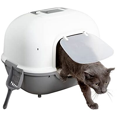Iris Ohyama , Gesloten kunststof kattenbak met schep, Geurverdrijvend filter, Ergonomisch handvat, Scharnierend deurtje, B40 x D51 x H39 cm, BPA vrij, Voor Katten, WNT-510, Grijs Iris Ohyama , Gesloten kunststof kattenbak met schep, Geurverdrijvend filter, Ergonomisch handvat, Scharnierend deurtje, B40 x D51 x H39 cm, BPA vrij, Voor Katten, WNT-510, Grijs