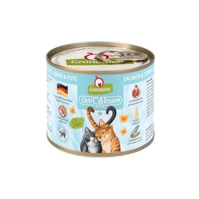 GranataPet DeliCatessen zalm & kalkoen, natte voer voor je kat, voedsel voor katten zonder granen en zonder toegevoegde suikers, lekker en gezond voer voor gourmets, 6 x 200 g blikken GranataPet DeliCatessen zalm & kalkoen, natte voer voor je kat, voedsel voor katten zonder granen en zonder toegevoegde suikers, lekker en gezond voer voor gourmets, 6 x 200 g blikken
