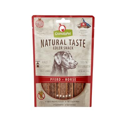 GranataPet Natural Taste Edeller Snack Paard, Hondensnacks zonder granen en zonder suikertoevoegingen, beloning voor tussendoor, smakelijke hondensnack, 90 g Graanvrij, zonder toegevoegde suiker, kauwsticks met een hoog vleesgehalte, gemaakt in Zwitserl GranataPet Natural Taste Edeller Snack Paard, Hondensnacks zonder granen en zonder suikertoevoegingen, beloning voor tussendoor, smakelijke hondensnack, 90 g Graanvrij, zonder toegevoegde suiker, kauwsticks met een hoog vleesgehalte, gemaakt in Zwitserl