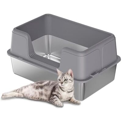 Zstar Kattentoilet, roestvrij staal, extra grote kattenbak met hoge zijwanden, afneembaar, gemakkelijk te reinigen met deksel, kattenbak voor katten, 60 x 40 x 36,5 cm, grijs Zstar Kattentoilet, roestvrij staal, extra grote kattenbak met hoge zijwanden, afneembaar, gemakkelijk te reinigen met deksel, kattenbak voor katten, 60 x 40 x 36,5 cm, grijs