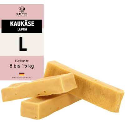 Kauies Luchtige kauwkaas, 100% natuurlijke kaasstandaard voor honden, van koemelk, eiwitrijk, lactosevrij, glutenvrij, ideaal voor puppy's en senioren, Made in Germany, maat L (3 x 100 g) tot 15 kg Kauies Luchtige kauwkaas, 100% natuurlijke kaasstandaard voor honden, van koemelk, eiwitrijk, lactosevrij, glutenvrij, ideaal voor puppy's en senioren, Made in Germany, maat L (3 x 100 g) tot 15 kg