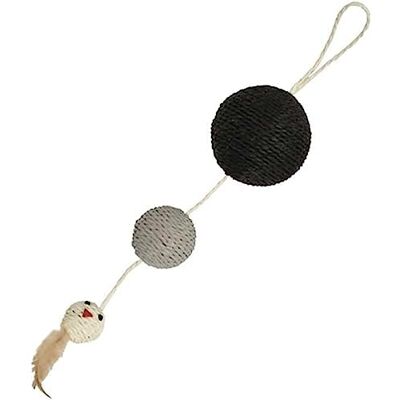 Bobby Plume Krabpaal kattenspeelgoed van gerecycled touw, met ballen en veren, om op te hangen, zwart, 55 x 12 cm Bobby Plume Krabpaal kattenspeelgoed van gerecycled touw, met ballen en veren, om op te hangen, zwart, 55 x 12 cm