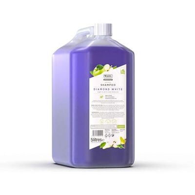 Wahl Diamond White Animal Shampoo 5 liter, Light & White Coat Enhancer, 15:1 concentraat, veganistisch, zonder parabenen Licht en wit haar, hydrateert en verzorgt, verwijdert vuil, vet en vlekken, frisse geur Wahl Diamond White Animal Shampoo 5 liter, Light & White Coat Enhancer, 15:1 concentraat, veganistisch, zonder parabenen Licht en wit haar, hydrateert en verzorgt, verwijdert vuil, vet en vlekken, frisse geur