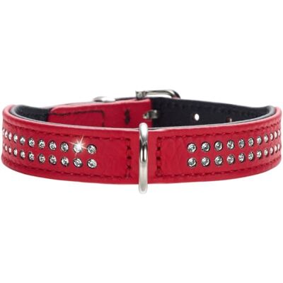 HUNTER DIAMOND PETIT Halsband voor kleine honden, leer, met strass-steentjes, 37 (XS-S), rood/zwart HUNTER DIAMOND PETIT Halsband voor kleine honden, leer, met strass-steentjes, 37 (XS-S), rood/zwart