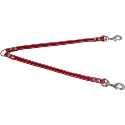 JACK AND VANILLA , Dubbele hondenriem, model vet leer, kleur rood, maat 16 mm x 47 cm JACK AND VANILLA , Dubbele hondenriem, model vet leer, kleur rood, maat 16 mm x 47 cm