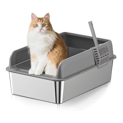 Wintem Kattenbak van roestvrij staal met spatdeksel en schep inbegrepen, hygiënisch design, gemakkelijk te reinigen en geurremmend voor dagelijks gebruik Wintem Kattenbak van roestvrij staal met spatdeksel en schep inbegrepen, hygiënisch design, gemakkelijk te reinigen en geurremmend voor dagelijks gebruik