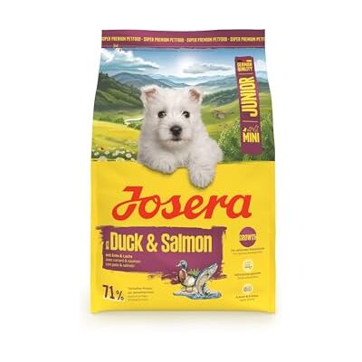 Josera Mini Junior Eend & Zalm (1 x 3 kg) Premium droogvoer voor groeiende honden tot 10 kg vanaf de 6e week Puppyvoer voor optimale ontwikkeling kleine kroketten glutenvrij 1-pack Josera Mini Junior Eend & Zalm (1 x 3 kg) Premium droogvoer voor groeiende honden tot 10 kg vanaf de 6e week Puppyvoer voor optimale ontwikkeling kleine kroketten glutenvrij 1-pack