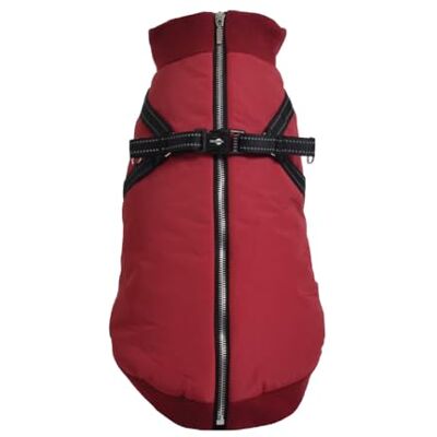 Bobby Safe hondenjas met geïntegreerd harnas, rugmaat 28 cm, fleece binnenvoering, ritssluiting boven, reflecterend, bordeaux Bobby Safe hondenjas met geïntegreerd harnas, rugmaat 28 cm, fleece binnenvoering, ritssluiting boven, reflecterend, bordeaux