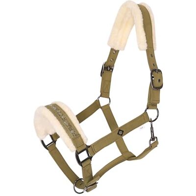 Imperial Riding Halster IRHJewel Glamoureuze softshell-halster met voering van imitatiebont en strassteentjes, verstelbaar, comfortabele paardenhalster voor stal, training en weide, olijfgroen, vol Imperial Riding Halster IRHJewel Glamoureuze softshell-halster met voering van imitatiebont en strassteentjes, verstelbaar, comfortabele paardenhalster voor stal, training en weide, olijfgroen, vol