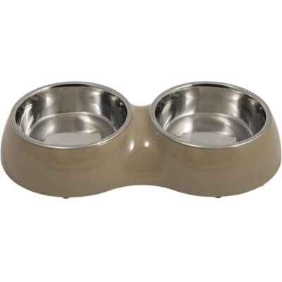JACK AND VANILLA , Dubbele antislip voerbak van roestvrij staal en kunststof, taupe, 2 x 480 ml, elegant en praktisch design, ideaal voor honden en katten, 2 x 480 ml, taupe/roestvrij staal, model Bon JACK AND VANILLA , Dubbele antislip voerbak van roestvrij staal en kunststof, taupe, 2 x 480 ml, elegant en praktisch design, ideaal voor honden en katten, 2 x 480 ml, taupe/roestvrij staal, model Bon