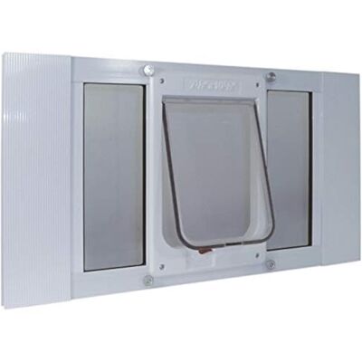 Ideal Pet Products Ideale huisdierproducten aluminium sjerp raam huisdierdeur, verstelbaar om raambreedtes van 33" tot 38", Chubby Kat 7-1/2" x 10-1/2" flapgrootte Ideal Pet Products Ideale huisdierproducten aluminium sjerp raam huisdierdeur, verstelbaar om raambreedtes van 33" tot 38", Chubby Kat 7-1/2" x 10-1/2" flapgrootte