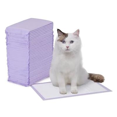 Amazon Basics Wegwerpbodem voor kattenbak, met sneldrogend oppervlak, geurloos, set van 40, paars, wit Amazon Basics Wegwerpbodem voor kattenbak, met sneldrogend oppervlak, geurloos, set van 40, paars, wit